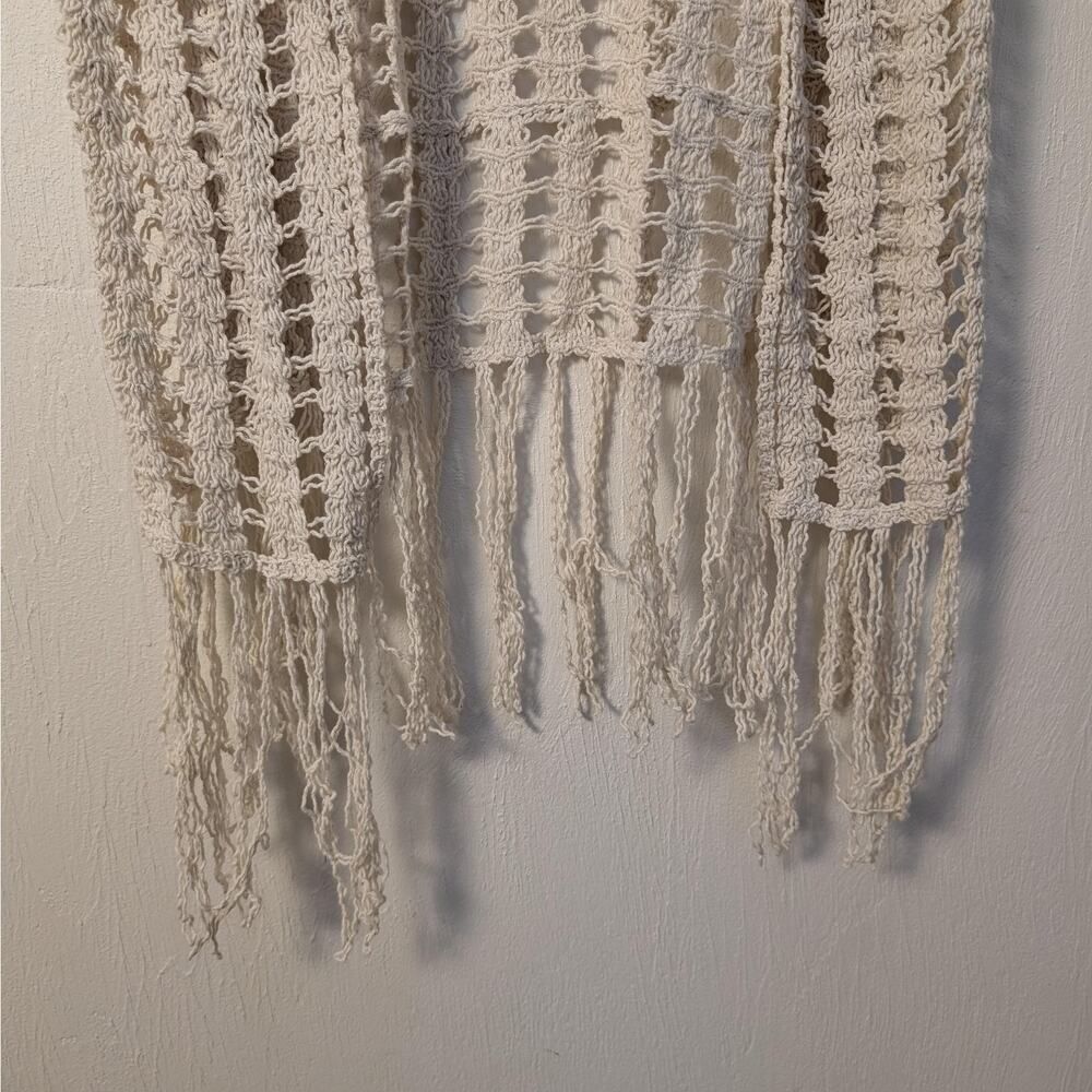 Cato Boho Cream Crochet Knit Long Hippie Vest W/ Fringe Size M Festival - Picture 5 of 6